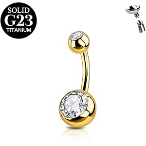 6 Piercing All'Ombelico In Acciaio Inox E Titanio | Con Cristalli E Opale - 14 Gauge, 10mm Asta - DQ-6