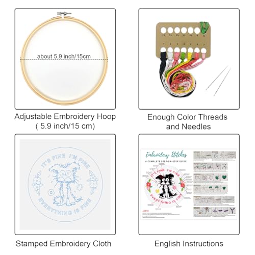 Image of Louise Maelys Funny Dog Embroidery Kit for Beginners Floral Craft | Cross Stitch Kits with Pre-Printed Fabric, Embroidery Hoop, Threads, Needles and Guide. Needlepoint Kit for Beginners