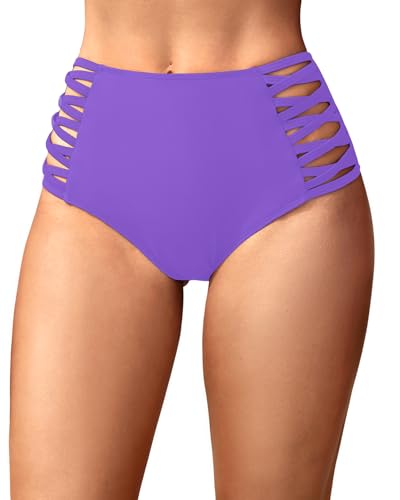 Image of Holipick Women High Waisted Bikini Bottoms Tummy Control Swimsuit Bottoms Strappy Swim Bottom