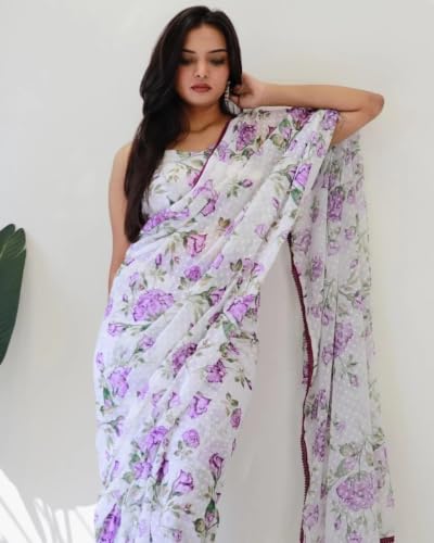 Image of Sidhidata Women's Georgette Digital Printed Ready To Wear one Minute Saree With Unstitched Blouse Piece