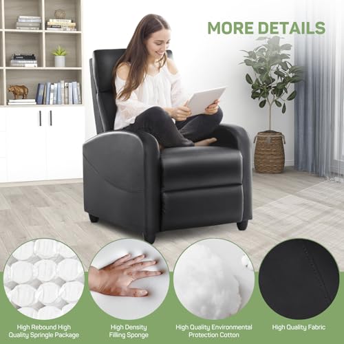 image for Zibbizo Recliner Chair with Massage and Lumbar Support, Small PU Leath