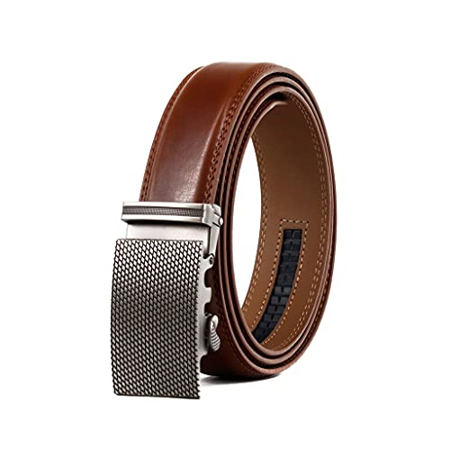 JSEIAJB New Men's Belt Brown Leather Automatic Buckle Alloy Classic Trouser Strap Cowhide Ratchet Belts
