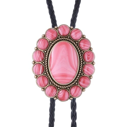 Image of GelConnie Bolo Tie for Men Women Western Cowboy Turquoise Leather Necktie | Natural Stone Bolo Tie Necklace for Women Rodeo Cowboy Leather Necktie Native American Western Cowgirl Ties Adjustable Cord