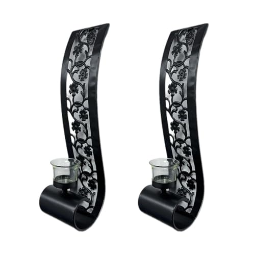 PTILSERY Elegant Black Metal Wall Sconce Candle Holders Set of 2 Hanging Iron Wall Candle Sconce for Home Decoration