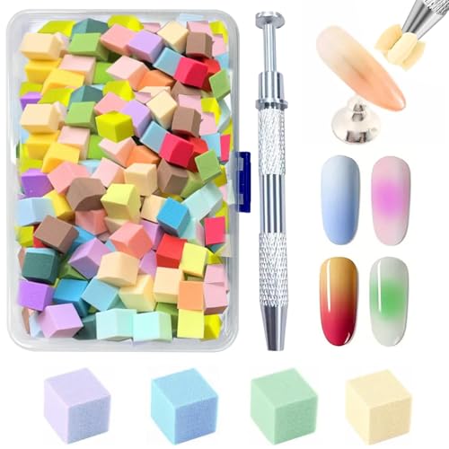 DAIXIANGER 200pcs Soft Nail Sponges for Ombre, Colorful Nail Art Sponges with Grabbing Pen, Ombre Nail Sponge for Nails, Nail Ombre Sponge, DIY Nail Design Accessories for Salon & Home Use