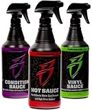 Bling Sauce Threesome Bundle, Hot Sauce Premium Hard Water Spot Remover, Condition Sauce Premium Interior Moisturizer, Vinyl Sauce Premium Vinyl and Leather Cleaner - Three 32 oz. Bottles