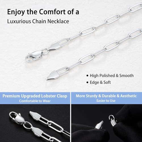 Jewlpire Paperclip Chain Necklace for Women, 3mm 4mm 5mm Necklaces for Women Non Tarnish Women's Paperclip Chain Necklaces 16 18 20 22 24 26 Inch4