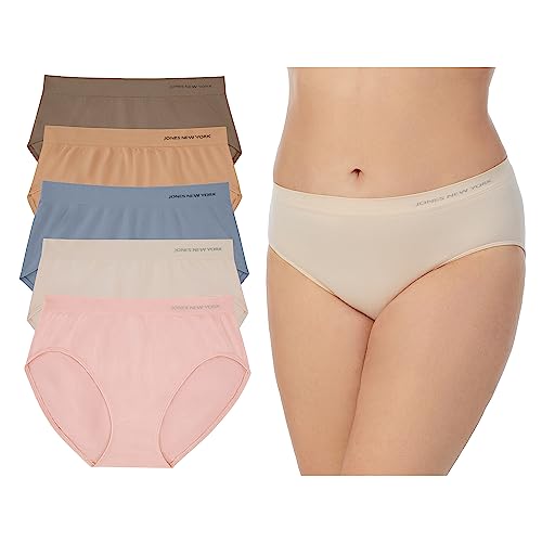 Jones New York Underwear for Women High Cut Brief Full Coverage Seamless Stretch Comfort Panties - 5 Pack Multipack