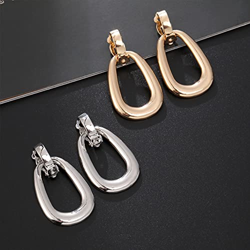 Gold Clip On Drop Earrings For Women Non Piercing Metal Dangle Earrings Retro Fashion Jewelry Multiple Styles,B #TOP3