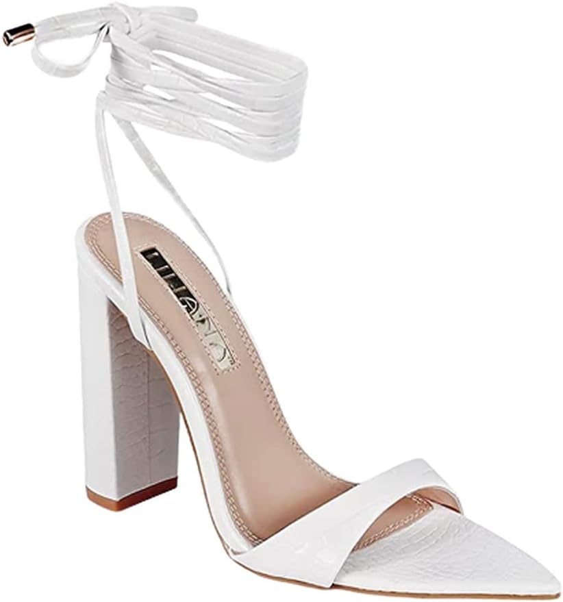 Liliana Women's lace up chunky heel sandals strappy straps ankle wrap heels