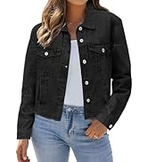 LookbookStore Jean Jackets for Women Trendy Button Down Denim Trucker Jackets Long Sleeves Frayed...