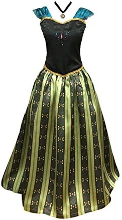 Cokos Novelty Adult Women Frozen Anna Elsa Coronation Dress Costume Princess Costume (XS Women Size, Olive)