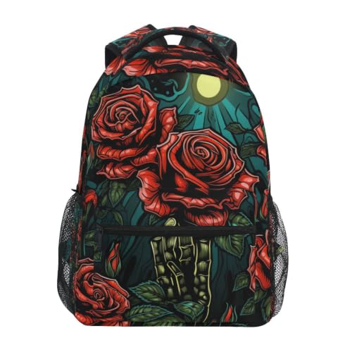 Cartable sac à dos ordinateur anti fatigue imprimé lune et roses rouges