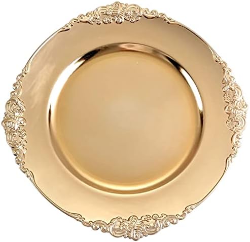 Tiger Chef Gold Charger Plates - Antique Plate Chargers for Dinner Plates - Set of 6 Dinner Chargers (6, Antique Gold)