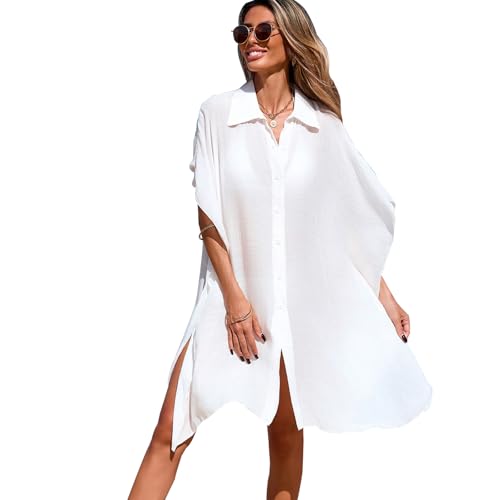 Tiakay Chemise Cache Maillot de Bain pour Femme | Col V Manches Courtes À Boutons Lin Oversizé...