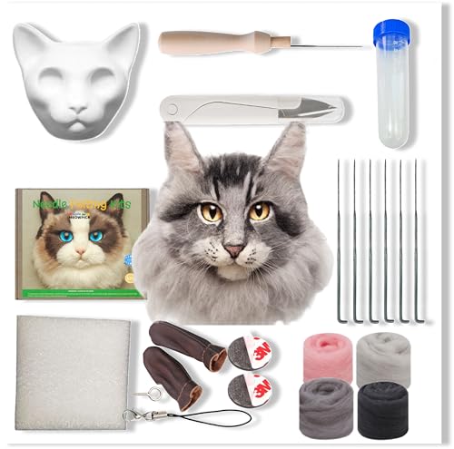 Image of MeowPick Needle Felting Kit with Cat Head Mold, Animals Needle Felting Set, DIY Wool Felt Materials Set with Felting Tool and Instruction for Quick Needle Felting Craft (Maine Coon)