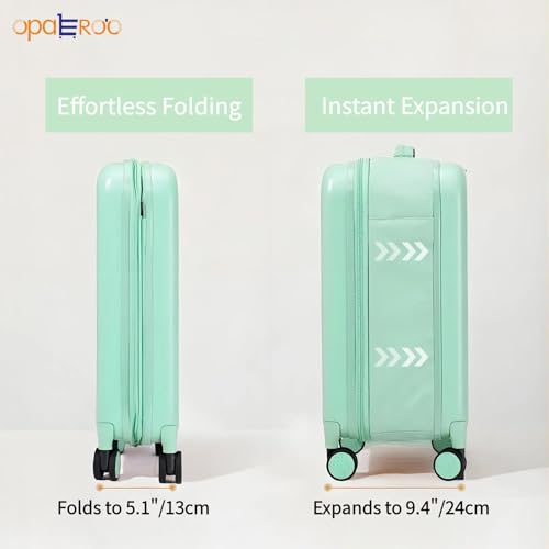 Elegant Expandable Carry On Luggage For Women - Lightweight Foldable Suitcase With 360° Silent Wheels, Secure Lock, Green Travel Bag M2