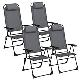 LIFERUN 4er Set Gartenstühle, Klappstühle, Campingstühle mit Kopfstütze, mit...