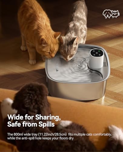Image of Cordless Wider Tray Dog Water Fountain, 5000mAh Battery Operated Dog Water Bowl Dispenser with 3 Motion Sensor, FEELNEEDY Stainless Steel Pet Water Fountain for Multi-Pets, Easy Setup & Clean, 8L