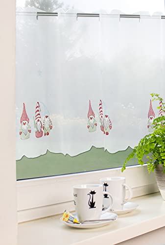 Scheibengardine Weihnachten Wichtel Winter 2571 Weiß Grün Rot 48x140 cm Cover