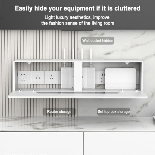 Étagère murale pour routeur WiFi sans fil, boîte de rangement en bois massif, rangement élégant pour routeurs et câbles, design peu encombrant pour la maison et le bureau