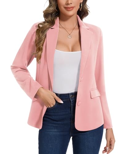 MINTLIMIT Women Pink Blazer Lapel Button Lightweight Pocketed Suit Jacket,L