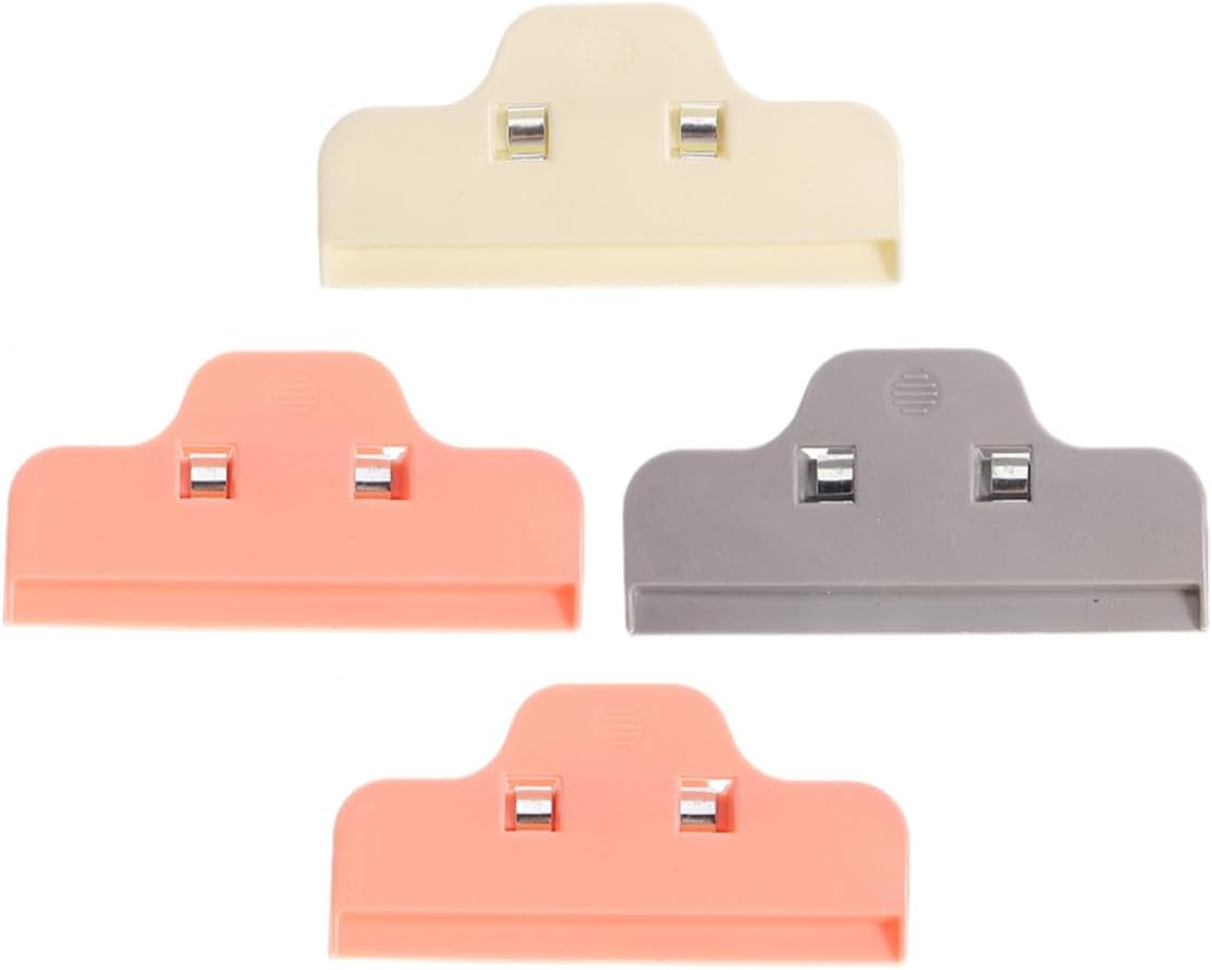 DOITOOL 4pcs Multi-Purpose Sealing Clips for Rhinestone Art and Cross-Stitch, Food Storage Snack Bag Clips, Plastic Dustproof Clamp Set (Pink×2, Gray×1, Beige×1) for Crafting and DIY
