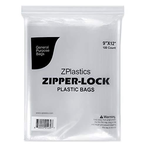 ZPlastics Ultimate Resealable 9”x12” Plastic Bags 1.25mil (100-Pack)| Clear Reclosable Zip Storage Bag