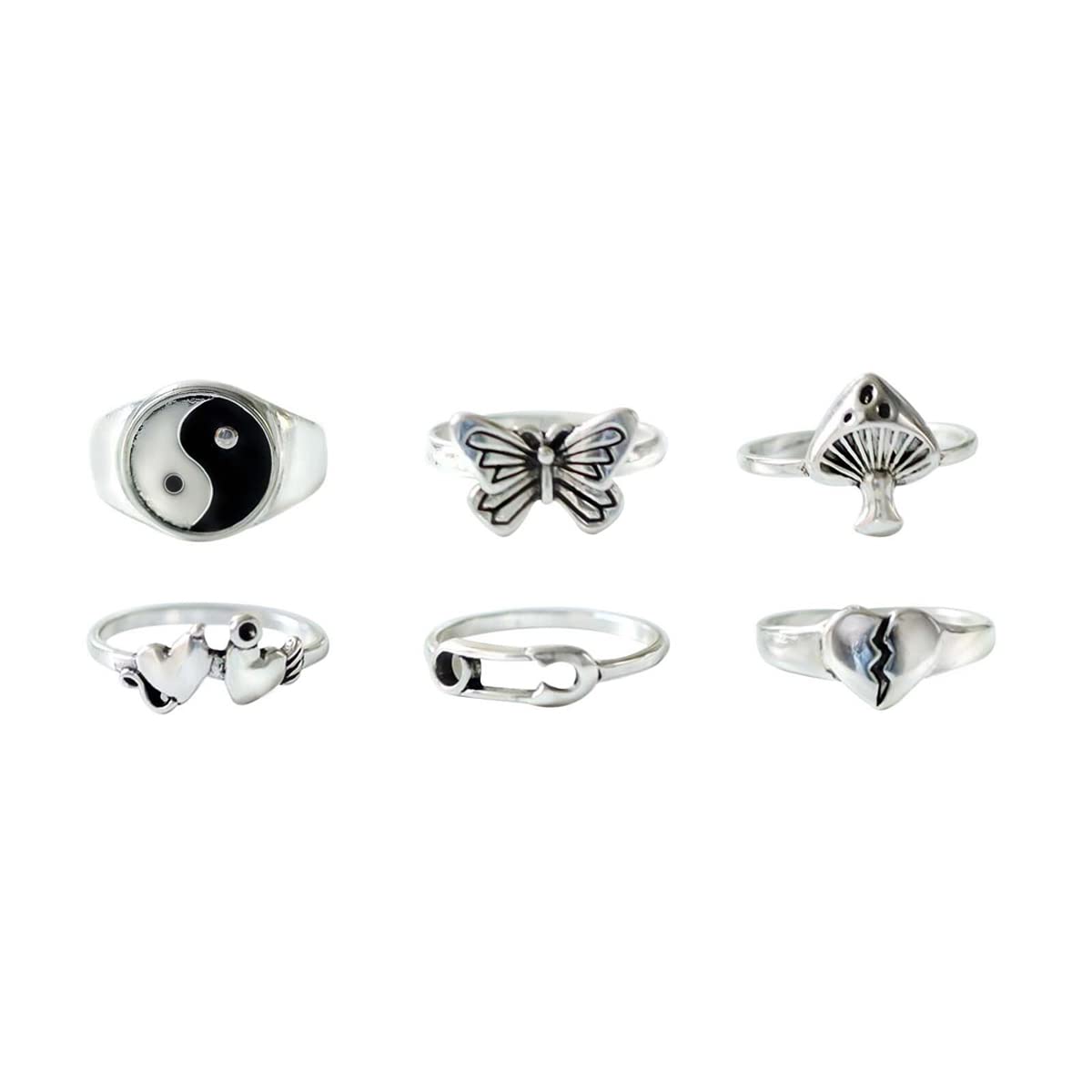 Jewels Galaxy Jewellery For Women Silver Plated Silver-Toned Rings Set of 6 (JG-PC-RNGE-941) (B09P7FTL42) Amazon Price History, Amazon Price Tracker
