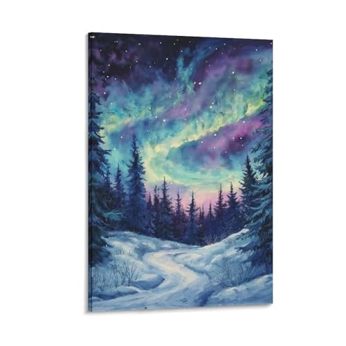 Toile aurores boréales 50x75cm BXYAFEKUD pour illuminer un mur blanc