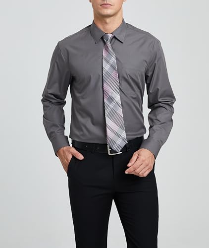 Image of HISDERN Mens Dress Shirt with Tie Pocket Square Set Classic Button Down Shirt Matching Tie Long Sleeve Shirts