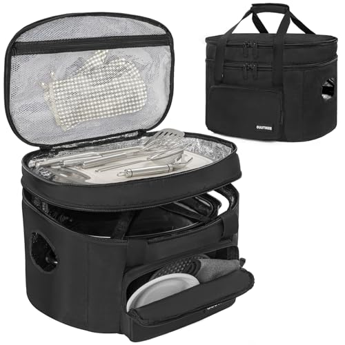 OUUTMEE Slow Cooker Travel Bag, 2 Layers Slow Cooker Carrier, Compatible with 6, 7, 8 Quart Crock-Pot, Insulated Travel Carrier with Easy to Clean Lining