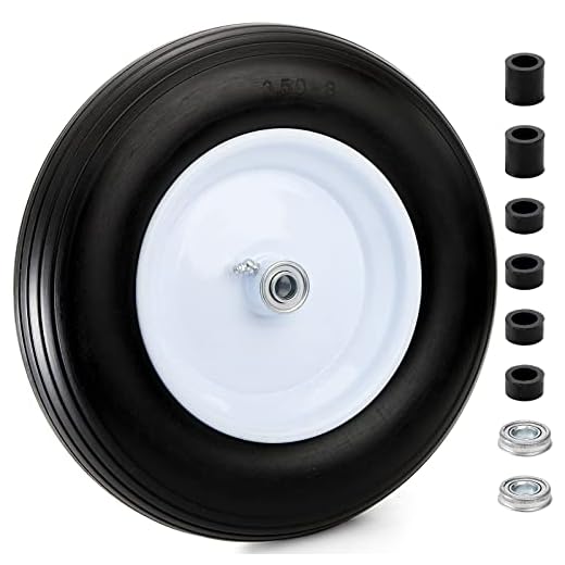Bekith 14.5" Flat Free Wheelbarrow Tire, Solid Polyurethane Airless Tires 4.80/4.00-8 5/8 Ball Bearing 3" Centered hub for Hand Truck, Tool Cart, Garden Carts, Outdoor Wagon, 1 Pc