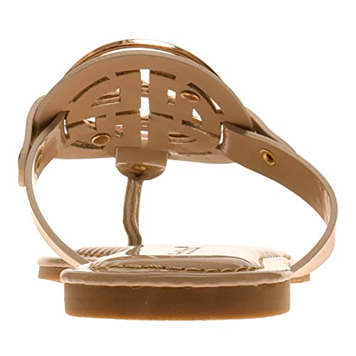 Image of Pierre Dumas Women's Medallion Vegan Slide Thong Flip Flop Flat Sandal