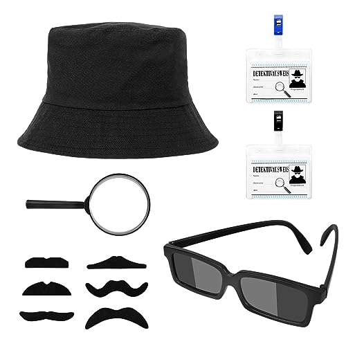 BTHRORO Detektiv Kostüm Set für Kinder, Suchbrille Detektiv Hut Vergrößerungsglas Lupe Detektivausweis mit Clip für Kindergeburtstag Rollenspiel Kostüm Outfit Verkleidungs Partybedarf Accessoire