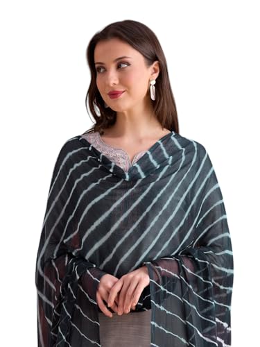 Image of DUPATTA BAZAAR Women's Leharia Dupatta with Pom Pom Lace