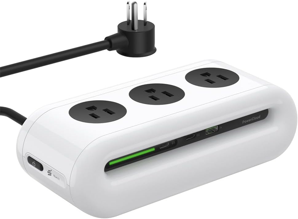 65W Charging Station, USB Ports Power Strip, 6 Port Charging Station Surge Protector with 3 AC, 2 USB C, 1 USB A, 5ft Extension Cord, Power Delivery for Home, Office, Conference Rooms, Desk Accessory