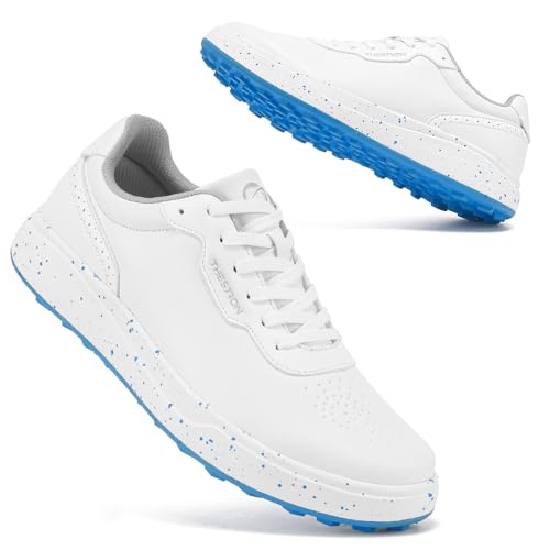 Ifrich Mens Golf Shoes Professional Spikeless Golf Sneakers Man Golf Skateboarding Sneakers Training Sports Shoes (White Blue 12)