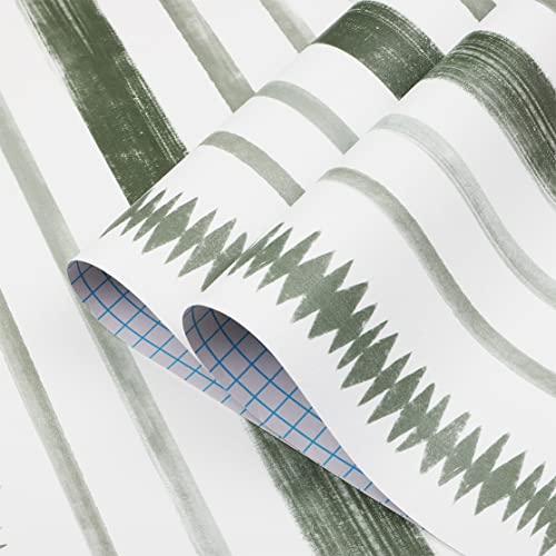 Timeet Dark Green And White Peel And Stick Wallpaper Stripes Wallpaper 17.3"×196.85" Geometric Contact Paper Removable Self Adhesive Wallpaper For Bedroom Bathroom Wall Decor #TOP4