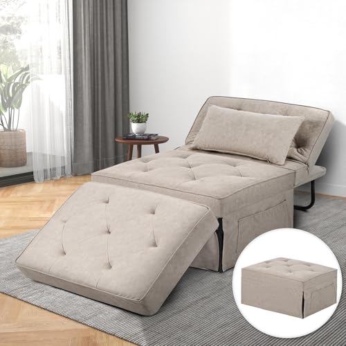 HYDRAGARDEN 4-in-1 Convertible Sofa Bed & Ottoman, Beige
