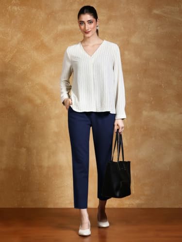 Image of Leriya Fashion Linen Loose Pants for Woman |Linen Trouser for Women | Ankle Length Straight Pant Women | Ladies Loose Pants Woman with Elastic Closure |High Waist Formal Office Trousers