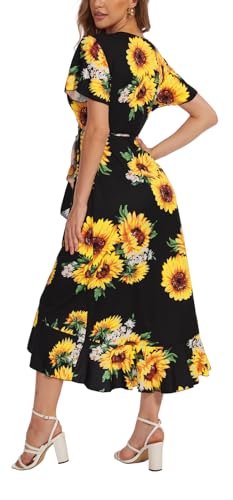 Women’s Deep V Neck Wrap Maxi Dresses Casual Ruffle Hem Split Long Dress3