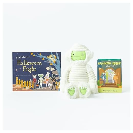 Slumberkins Libro de tapa dura "Halloween Fright" y juego de regalo de mamá Yeti Kin que brilla en la oscuridad, animales de peluche para niños, herramientas de aprendizaje socioemocional para mayores