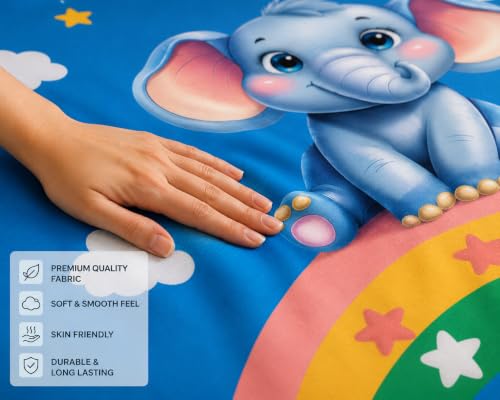 Image of DECORUM Premium Digital Printed Kids BEDSHEET (90 X 100) Inch with 2 King Size Pillow Covers - HIGH-Definition Design & Superior Comfort (Heavy Quality) BEDSHEET Rainbow Elephant Dream