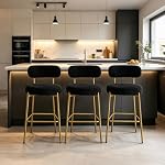 Bar Stools Set of 3, Boucle 24 Inch Modern Counter Height Bar Stools with Backs,Upholstered Barstools with Gold Legs for Kitchen Island, Bar, Cafe