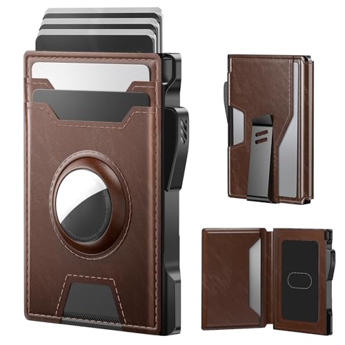 typecase AirTag Wallet for Men: Compatible with Apple AirTag (1st & 2nd Generation) RFID Blocking Genuine Leather Slim & Minimalist Design 13 Cards Capacitiy | ID Window | Money Clip (Brown)