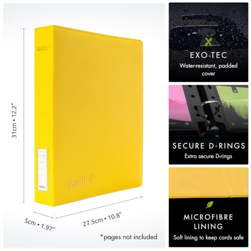 Image of Vault X Slim Ring Binder, 540 Cards, fits 9 Pocket Pages, Exo-Tec Material, 3 D-Ring Folder, for Trading Cards (Yellow)