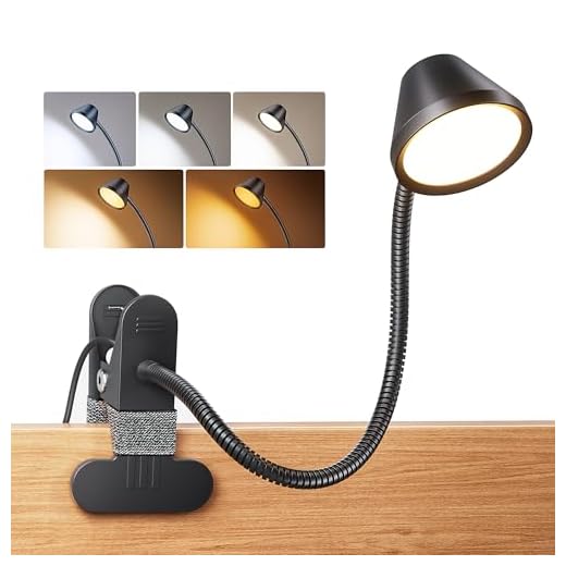 LEPOWER Clip on Light, 7W Reading Lights for Books in Bed with 5 Colors & Stepless Dimming, RG0 Eye-Care, Amber Glow Light & Auto Timer, Strong Clamp with Adapter for Headboard, Bedside, Desk, Black