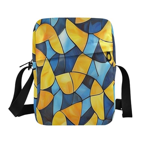 Yellow and Blue Geometric Pattern Stained Glass Style men's messenger bag Small Crossbody Bag For Women Cross Over Purse Adjustable Strap for School Shopping