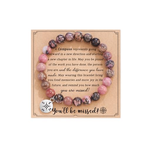 HGDEER Natural Stone Retirement Bracelet for Women/Men 2025, Going Away Farewell Gifts Valentine Gift For Coworkers Teacher with Gift Message Card